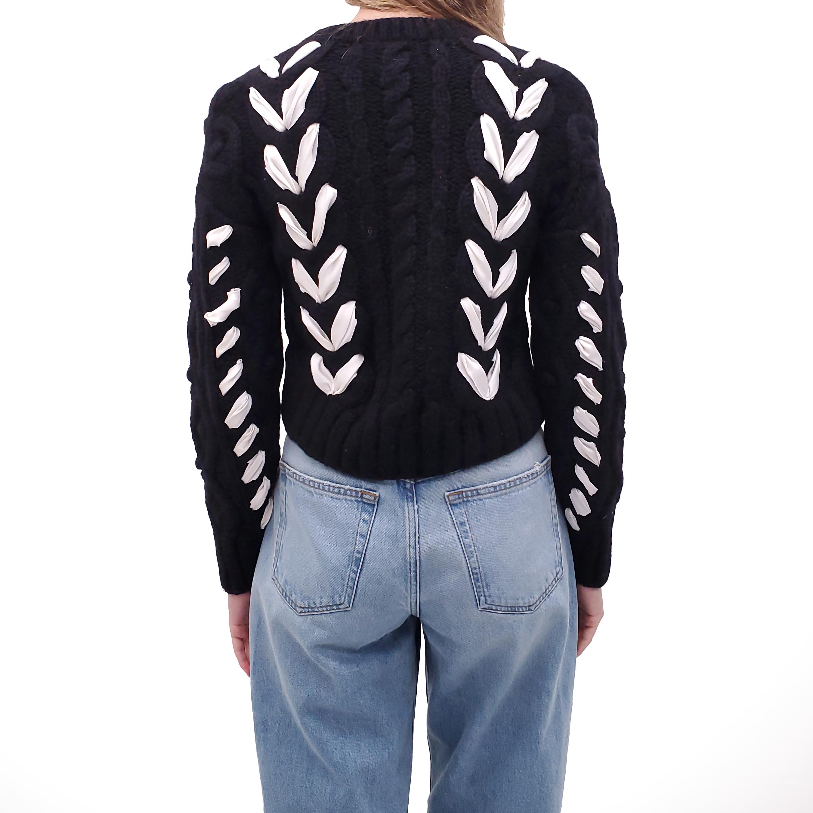 LOVESHACKFANCY BLACK AND WHITE RIBBON BOW SWEATER - SIZE XS