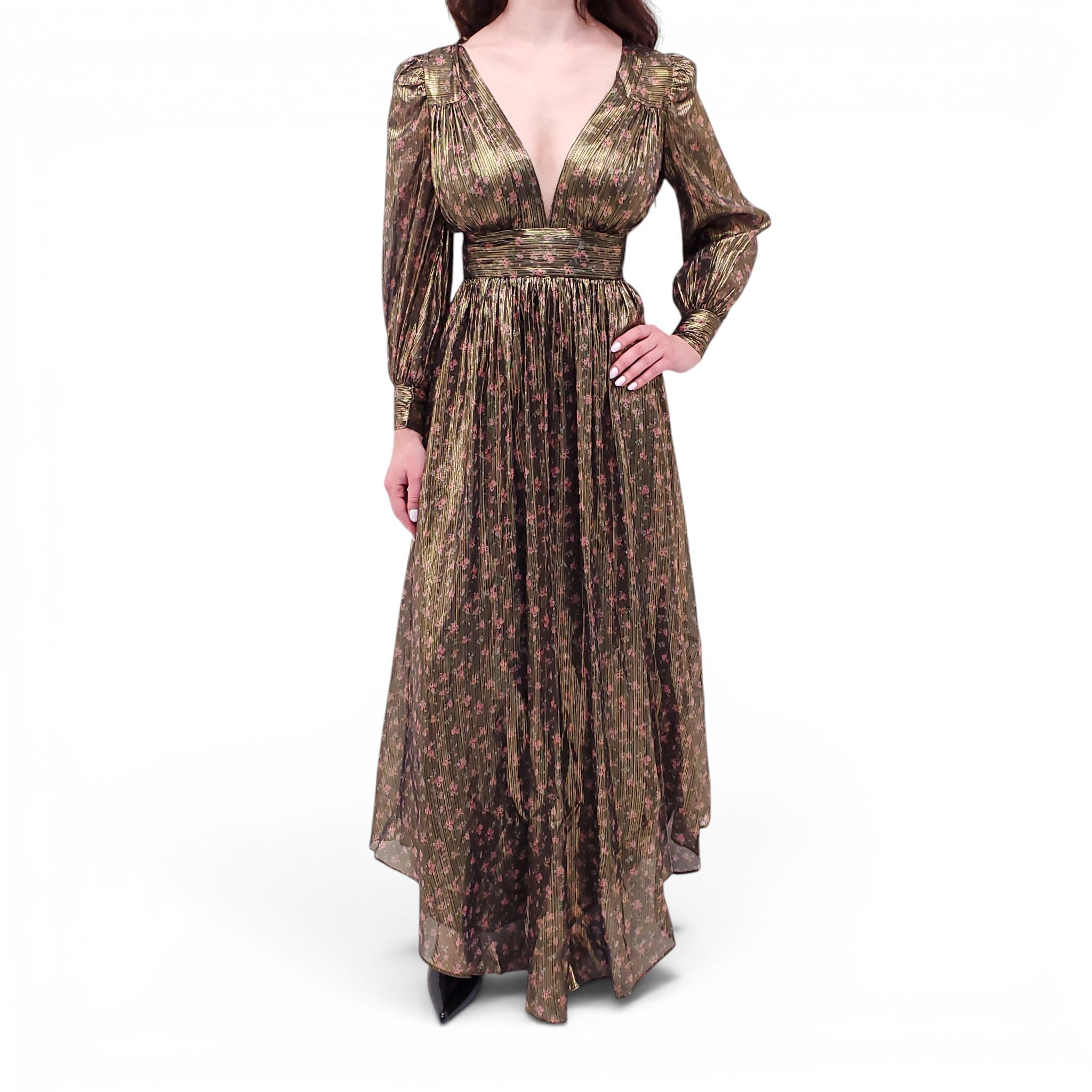 LOVESHACKFANCY GOLD FLORAL 'CYRENA' DRESS - SIZE 0