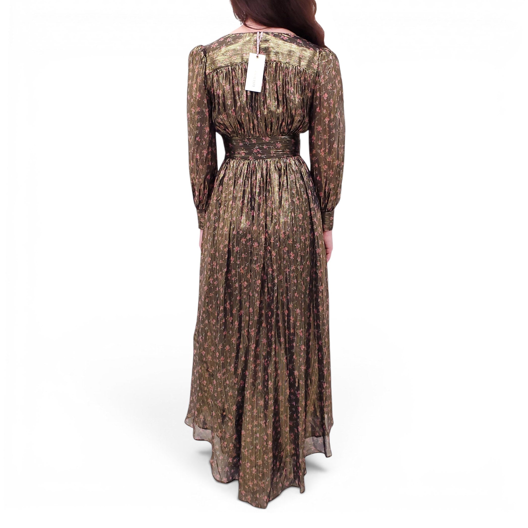 LOVESHACKFANCY GOLD FLORAL 'CYRENA' DRESS - SIZE 0