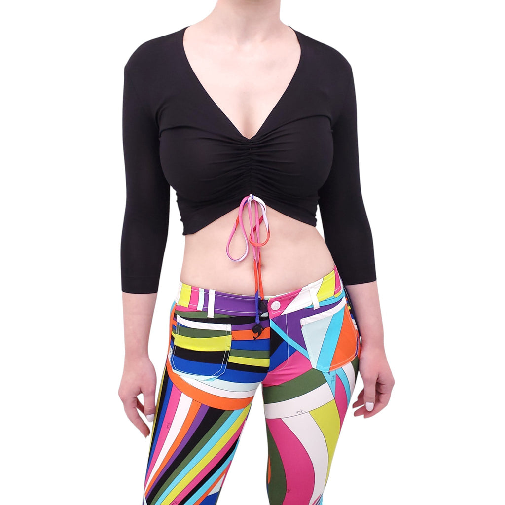 EMILIO PUCCI BLACK RUCHED TOP - SIZE 40