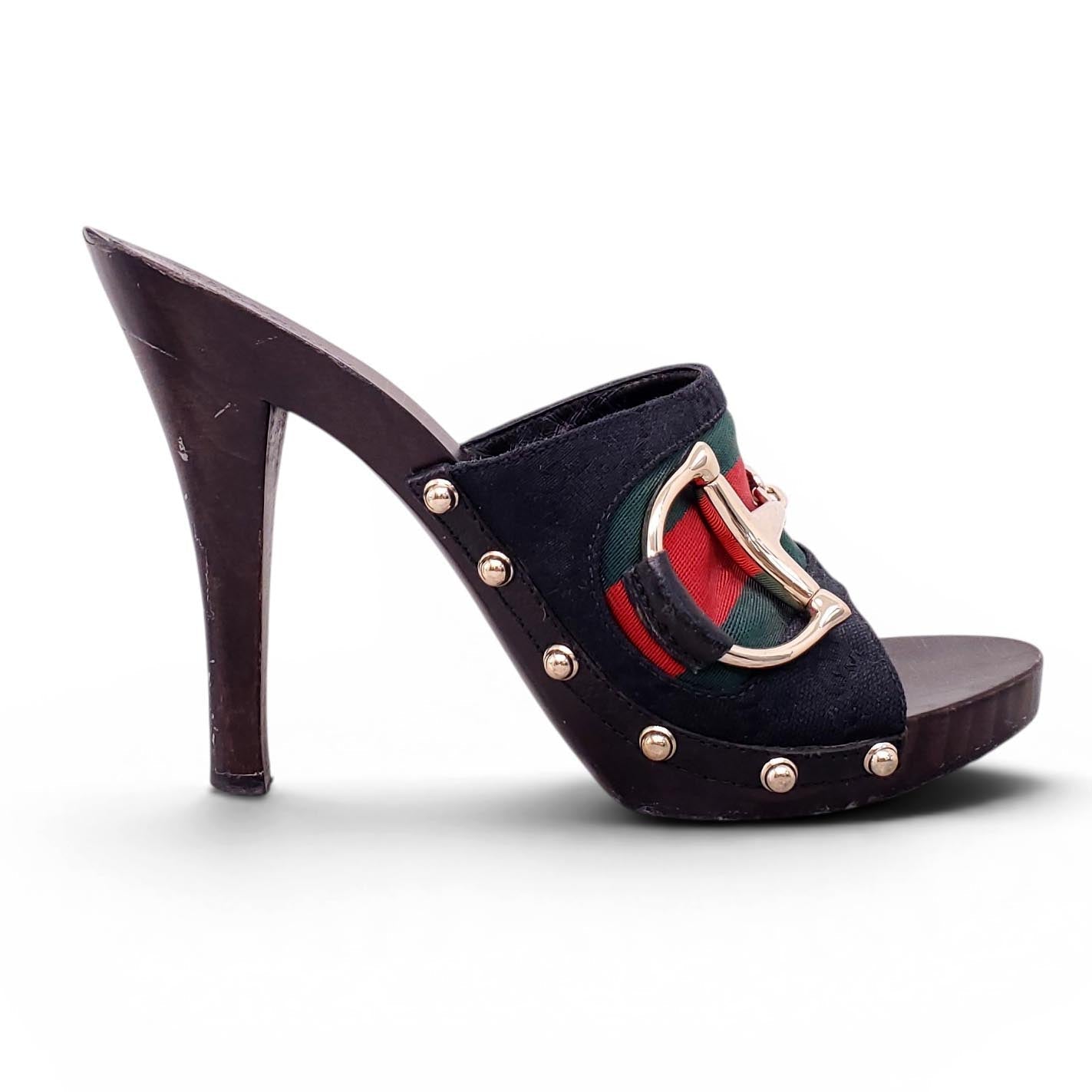 GUCCI RIBBON LOGO HORSEBIT MULES - SIZE 8