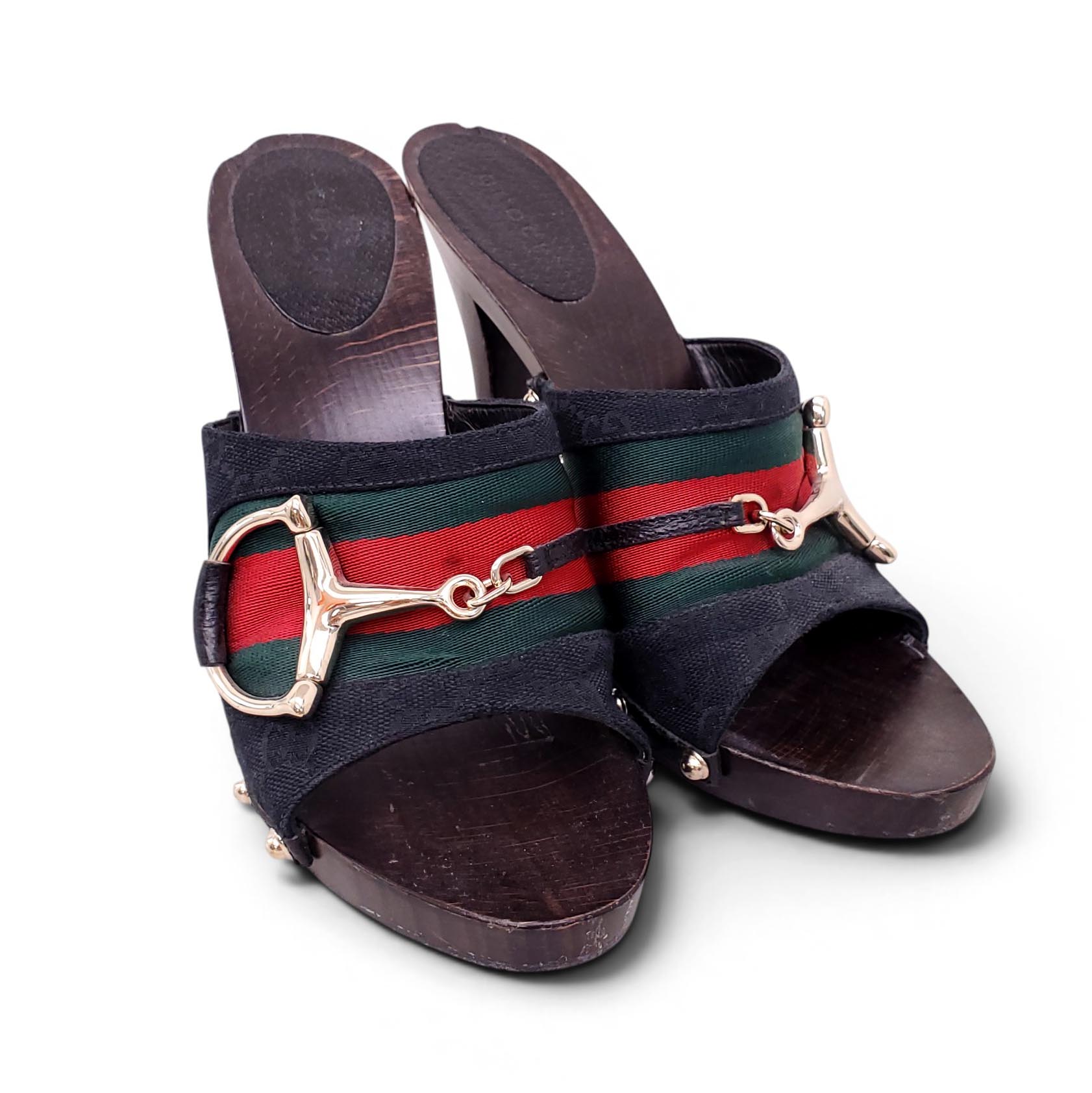 GUCCI RIBBON LOGO HORSEBIT MULES - SIZE 8