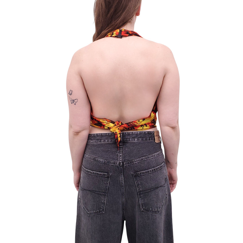 BALENCIAGA ORANGE HAWAIIAN TECHNICAL MESH TOP - SIZE 36