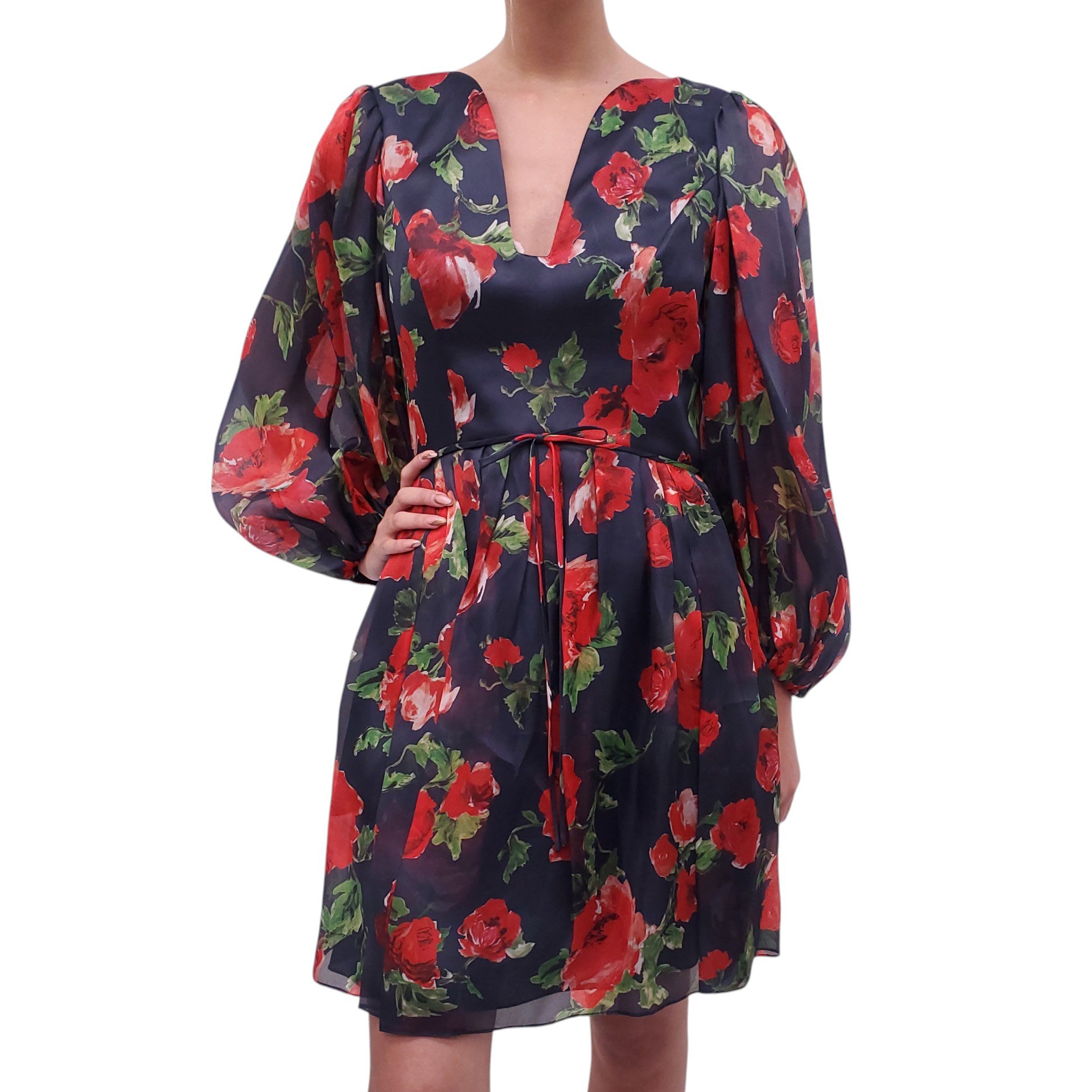 CAROLINA HERRERA ROSE PATTERNED MINI DRESS - SIZE 8