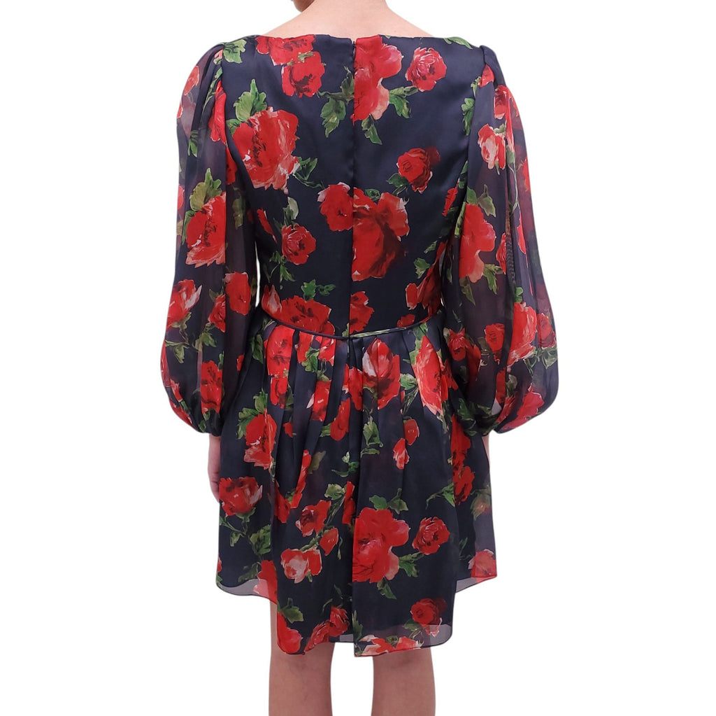 CAROLINA HERRERA ROSE PATTERNED MINI DRESS - SIZE 8