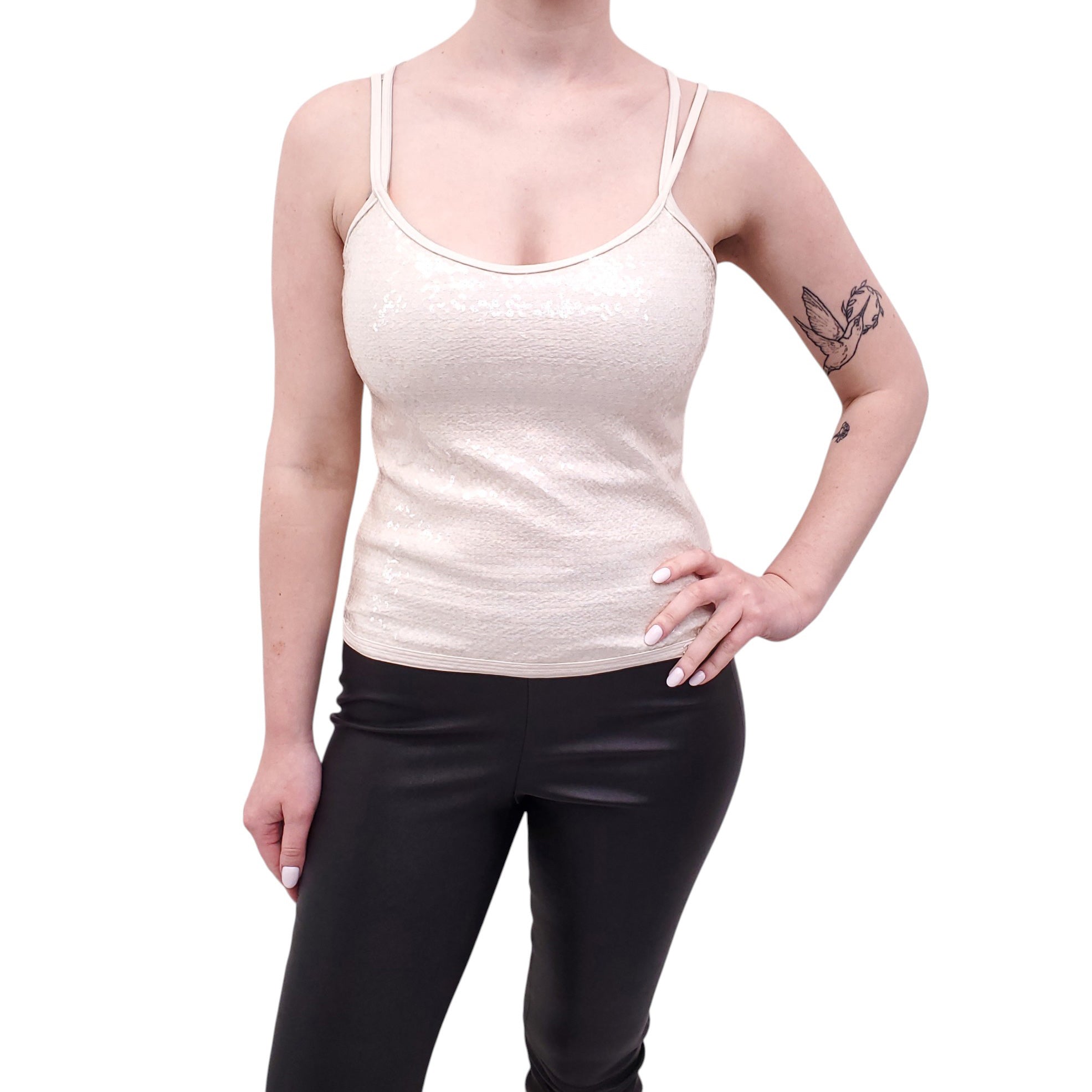 CHANEL WHITE SEQUIN TANK TOP - SIZE 40