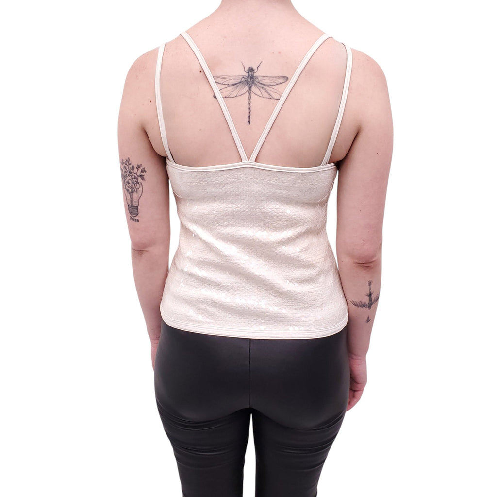 CHANEL WHITE SEQUIN TANK TOP - SIZE 40