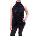 CAROLINA HERRERA BLACK SEQUIN TURTLENECK BLOUSE - SIZE 10