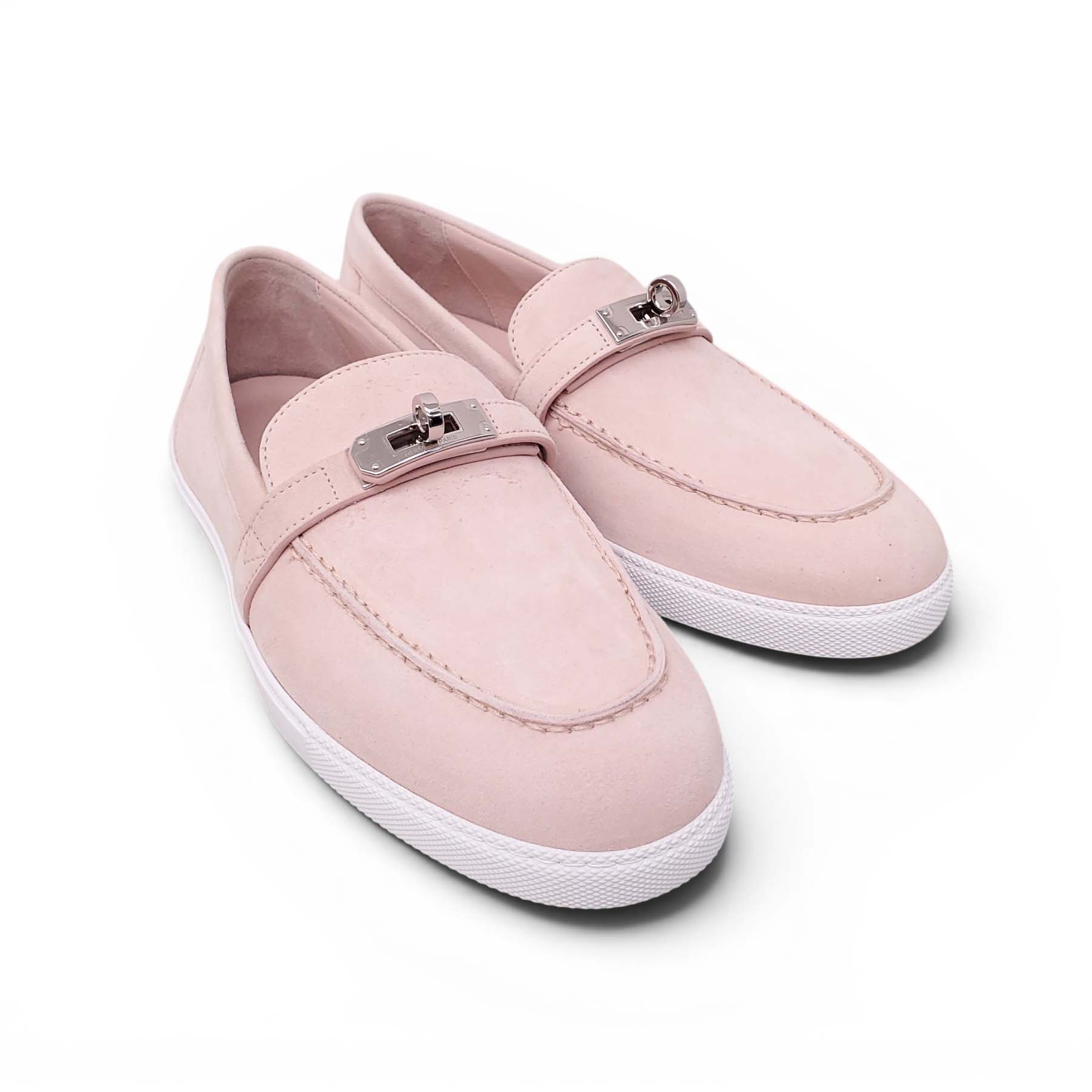 HERMÈS BLUSH PINK SUEDE KELLY LOAFERS - SIZE 36