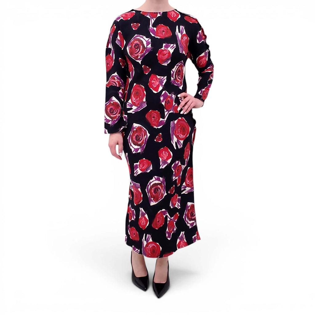 MARNI BLACK AND RED ROSE PRINT DRESS - SIZE 42