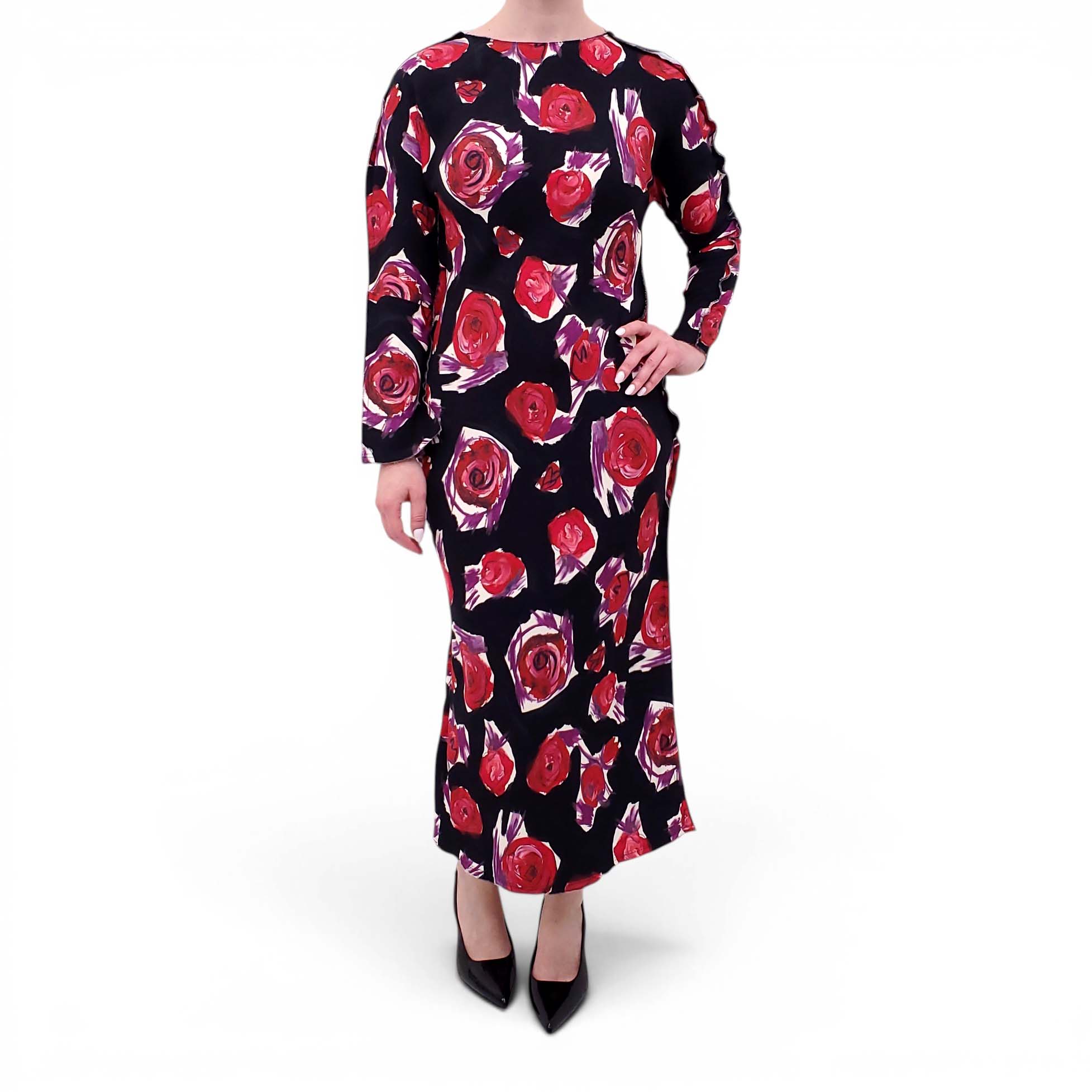 MARNI BLACK AND RED ROSE PRINT DRESS - SIZE 42