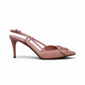 VALENTINO NUDE PATENT LEATHER V LOGO SLING BACK KITTEN HEEL - SIZE 35.5