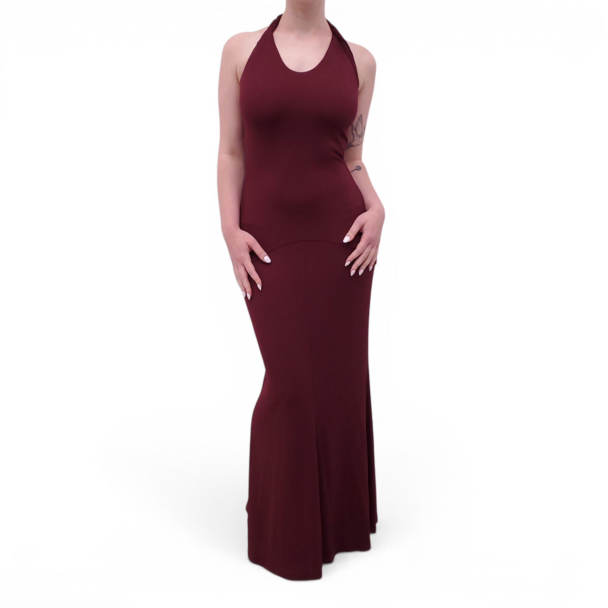 TOVE BURGUNDY 'ELEANOR' TWIST DETAIL MAXI DRESS - SIZE 38