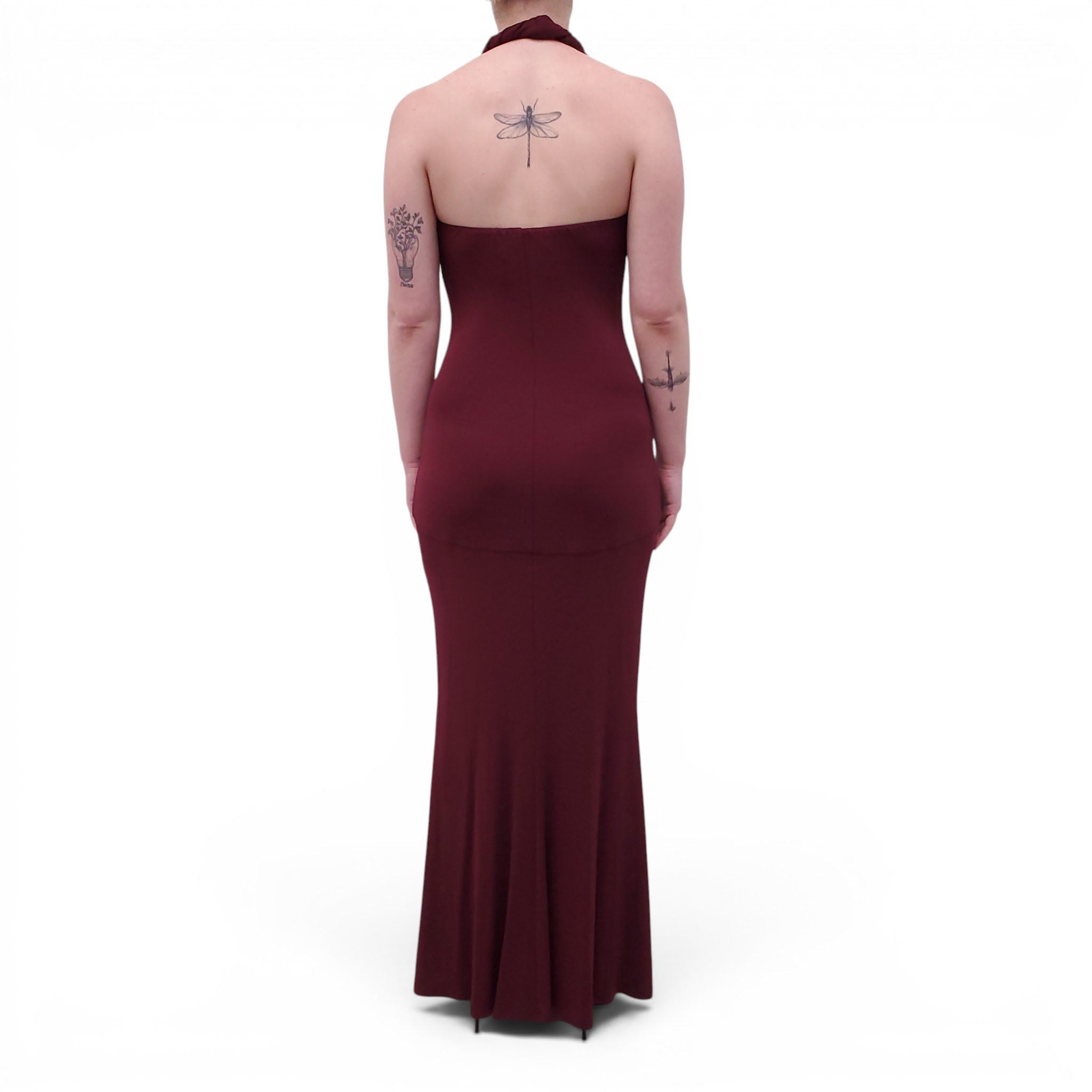 TOVE BURGUNDY 'ELEANOR' TWIST DETAIL MAXI DRESS - SIZE 38