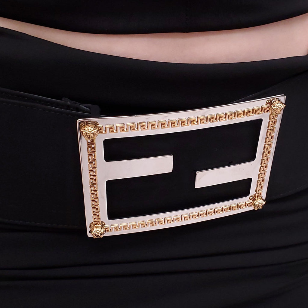 FENDACE BLACK RUCHED SKIRT WITH LOGO BELT - SIZE 44