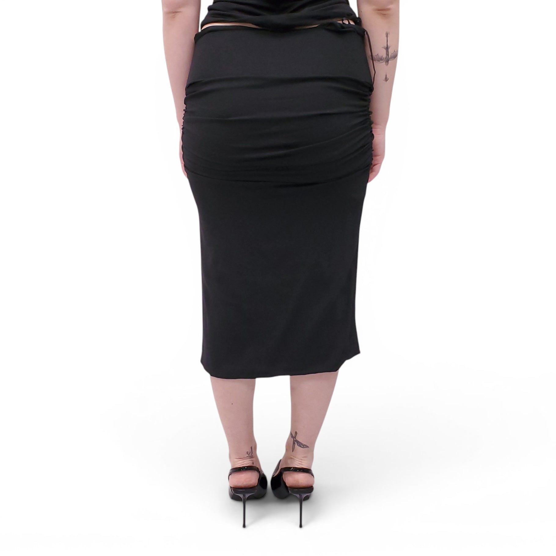 FENDACE BLACK RUCHED SKIRT WITH LOGO BELT - SIZE 44