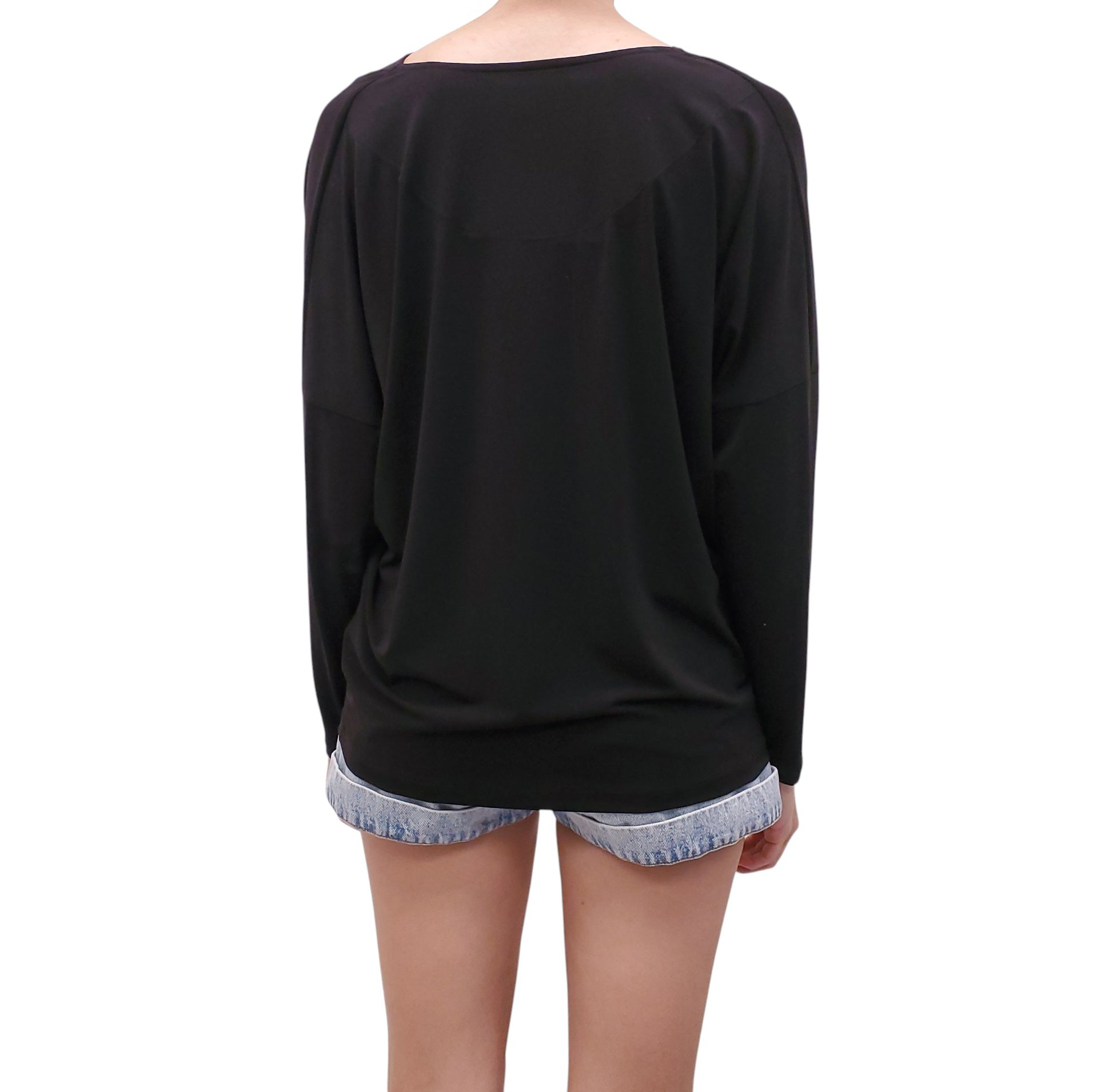 ISSEY MIYAKE BLACK DRAPED BLOUSE - SIZE 2/S