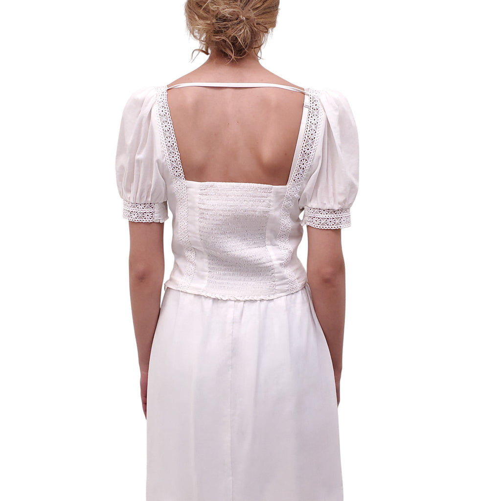 REFORMATION WHITE SHORT-SLEEVE EYELET TOP - SIZE 8