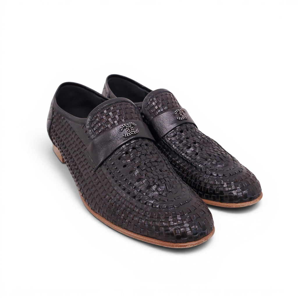 CHANEL BLACK WOVEN LOAFERS - SIZE 39