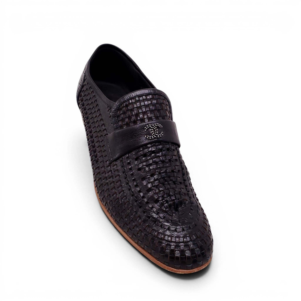 CHANEL BLACK WOVEN LOAFERS - SIZE 39