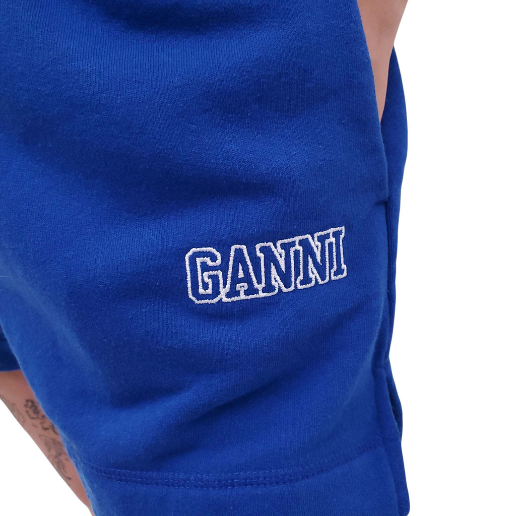 GANNI ROYAL BLUE LOGO GYM SHORTS - SIZE L