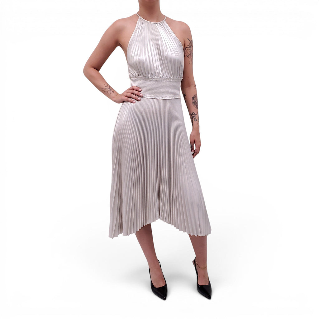 A.L.C. SILVER PLEATED HALTER DRESS - SIZE 2