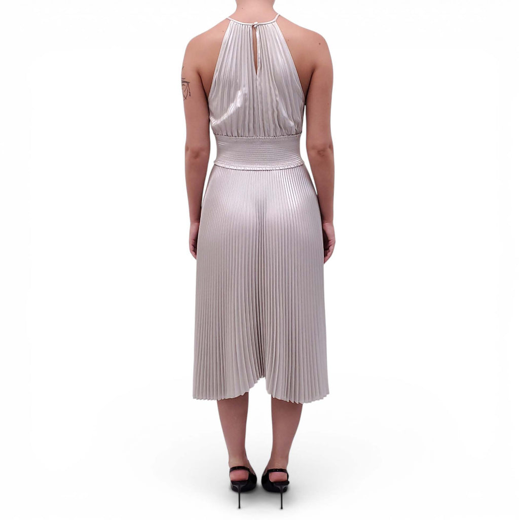 A.L.C. SILVER PLEATED HALTER DRESS - SIZE 2