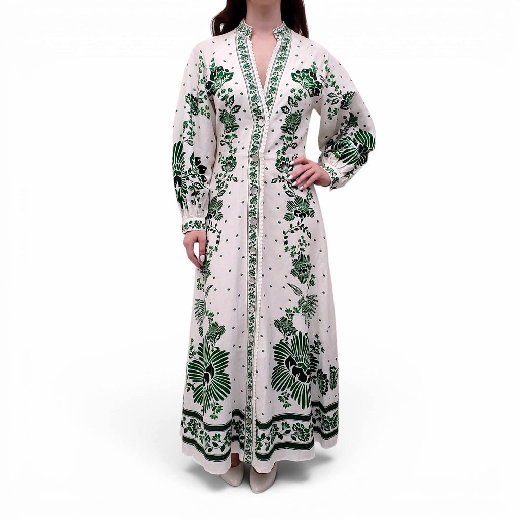 FARM RIO GREEN PATTERNED MAXI DRESS - SIZE M