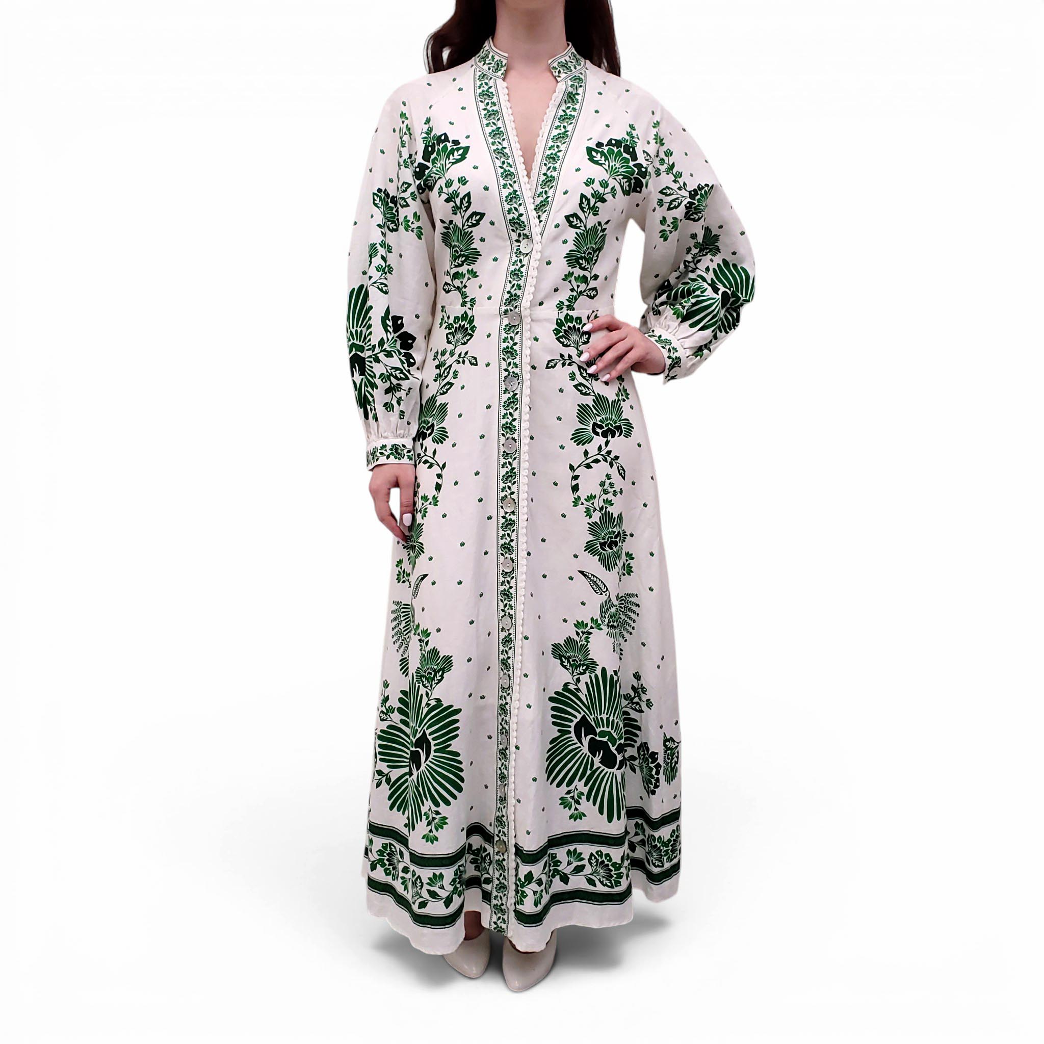 FARM RIO GREEN PATTERNED MAXI DRESS - SIZE M