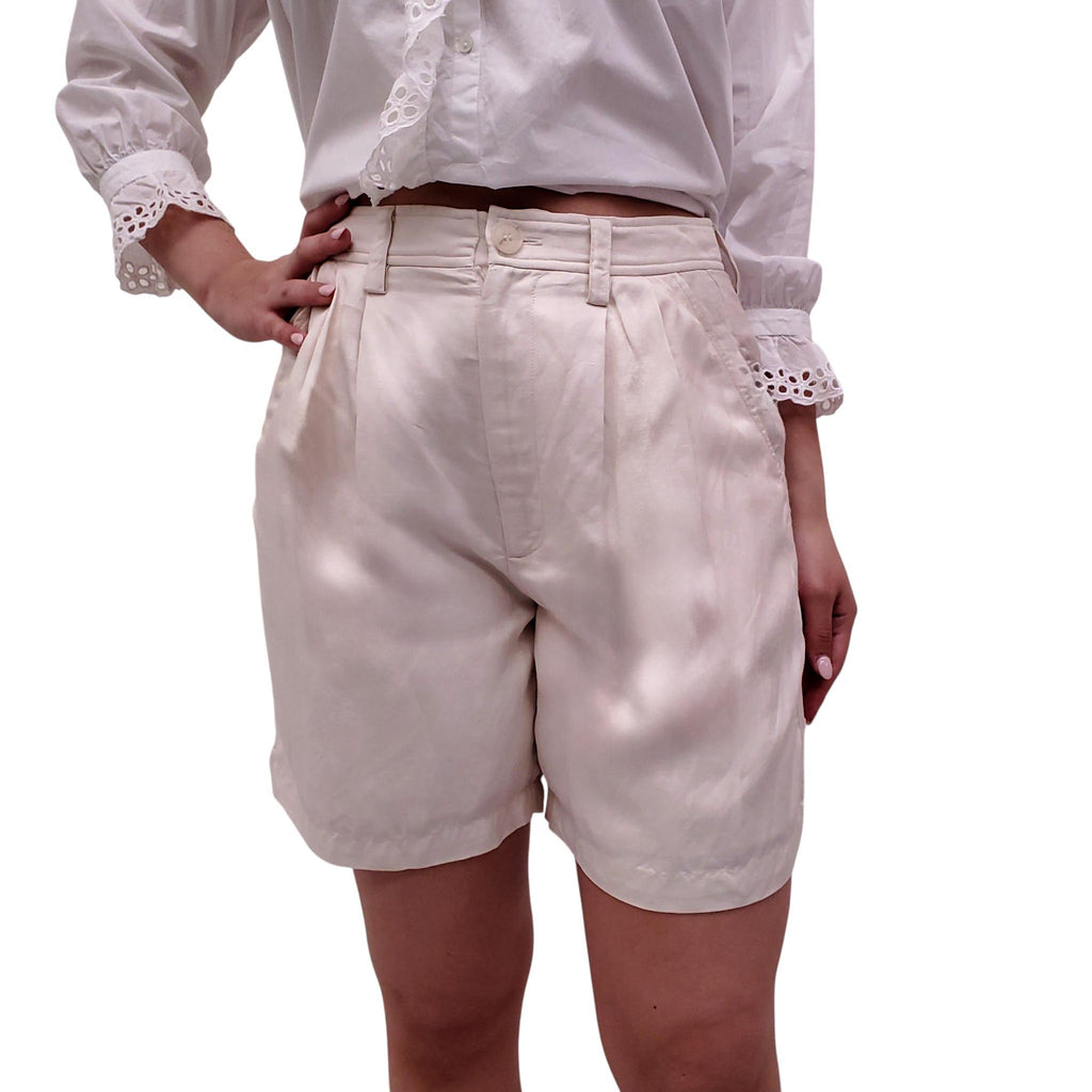 ANINE BING CREAM LINEN BLEND SHORTS - SIZE 38