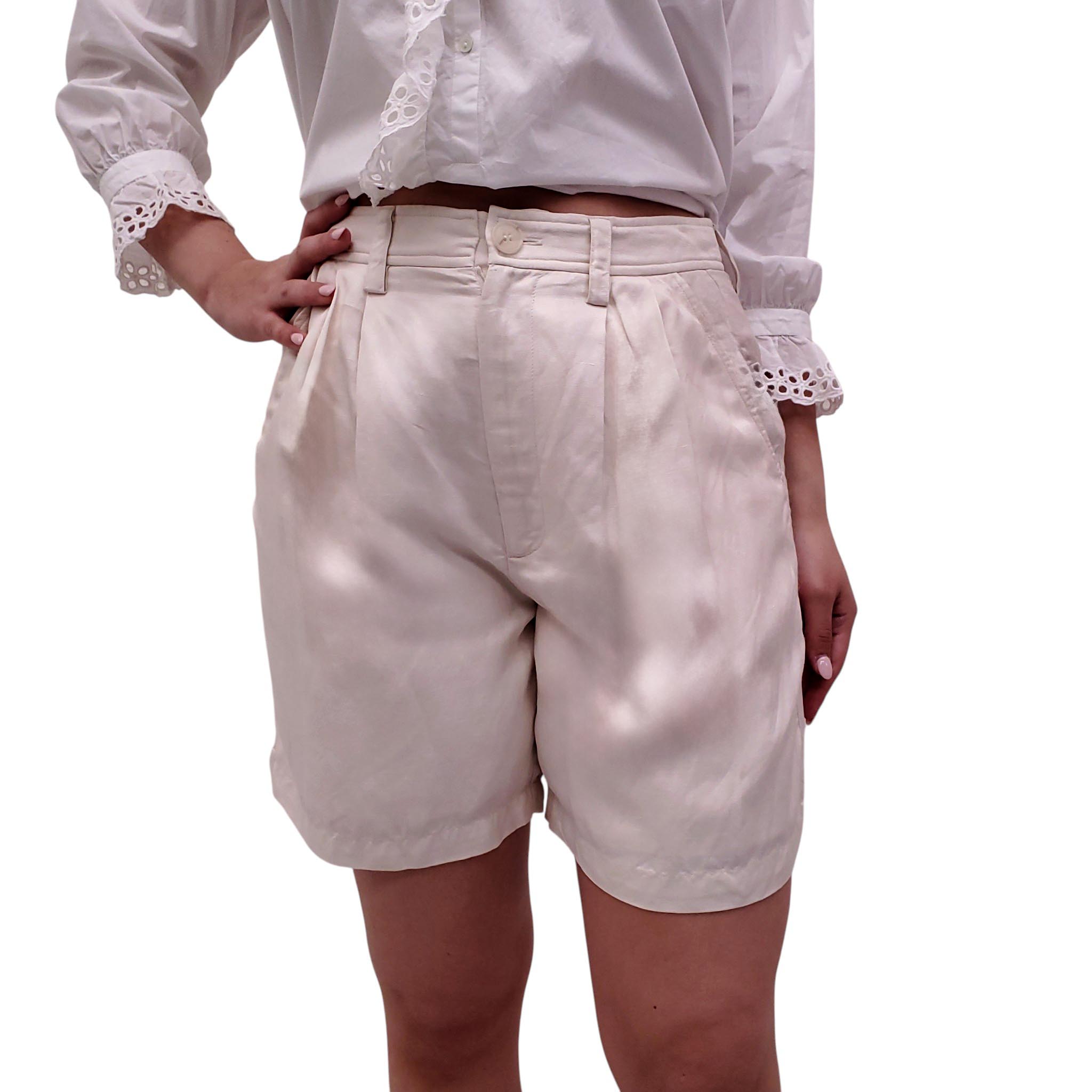 ANINE BING CREAM LINEN BLEND SHORTS - SIZE 38