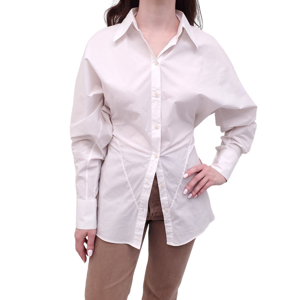 ACNE STUDIOS WHITE COTTON BLOUSE WITH CINCHED BACK - SIZE 36