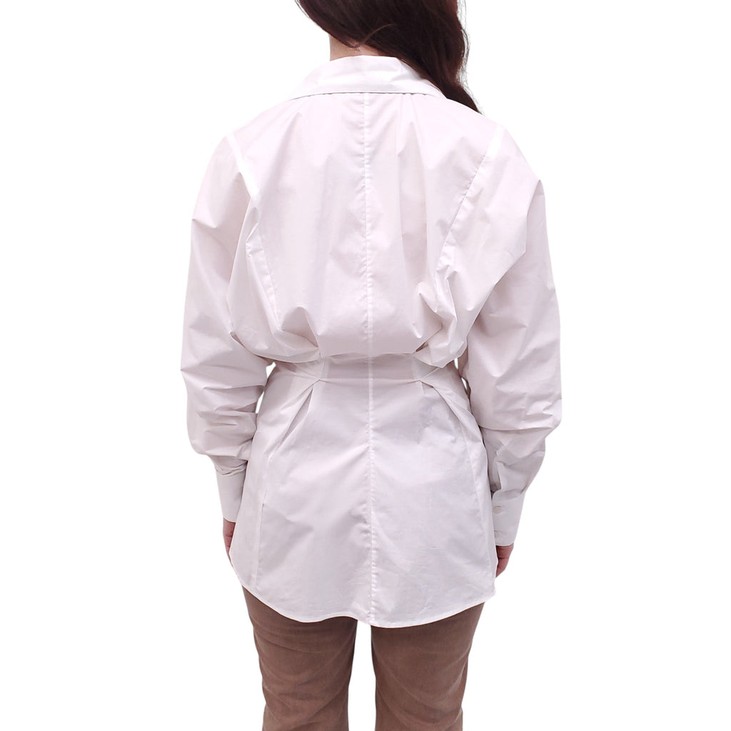 ACNE STUDIOS WHITE COTTON BLOUSE WITH CINCHED BACK - SIZE 36
