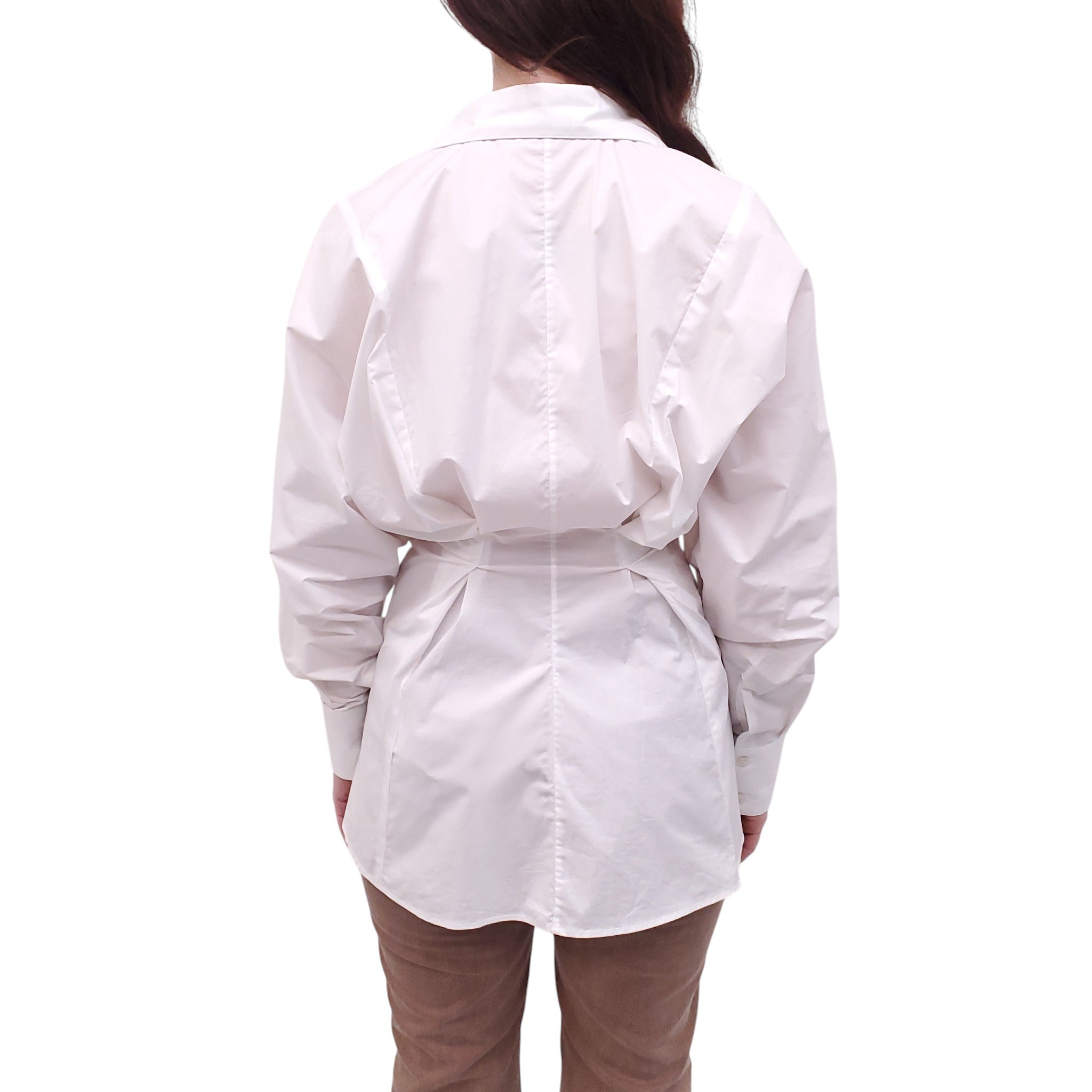 ACNE STUDIOS WHITE COTTON BLOUSE WITH CINCHED BACK - SIZE 36