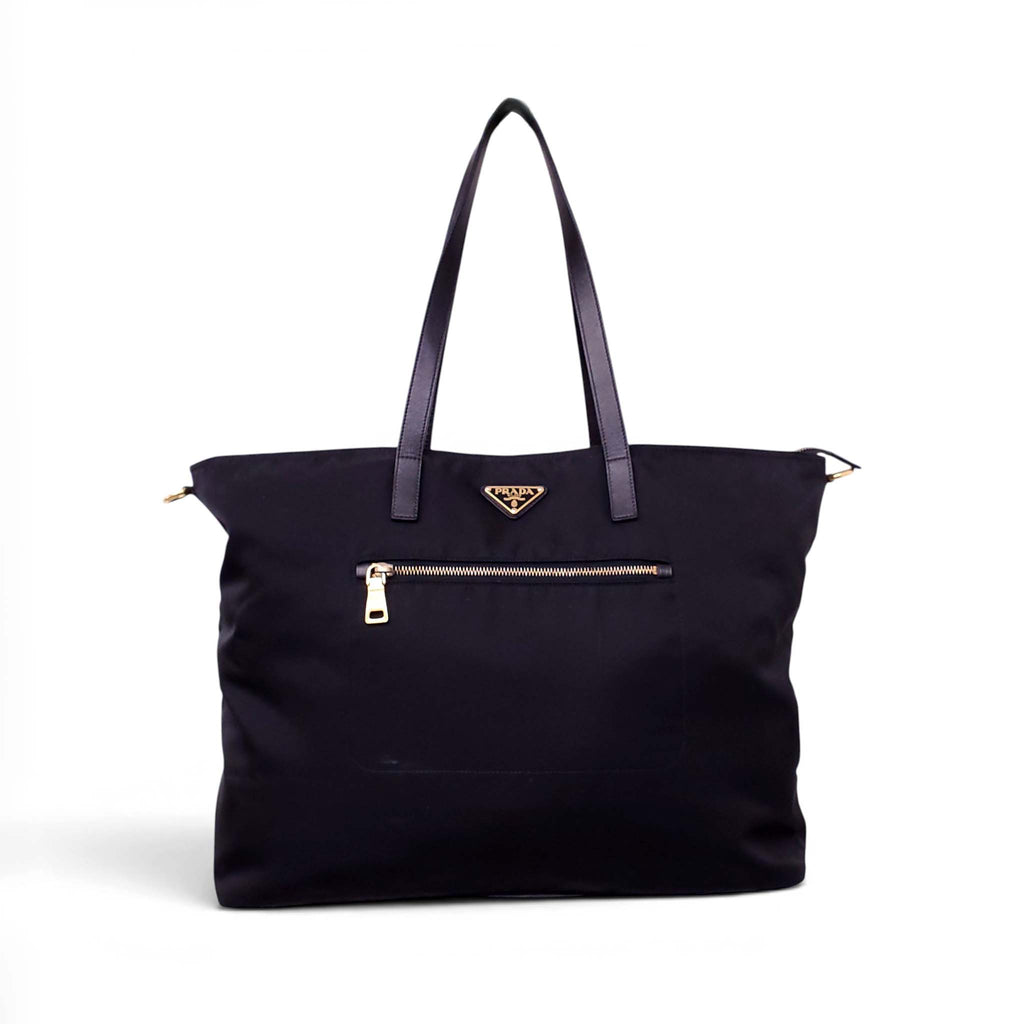 PRADA BLACK NYLON TOTE BAG WITH CROSSBODY STRAP