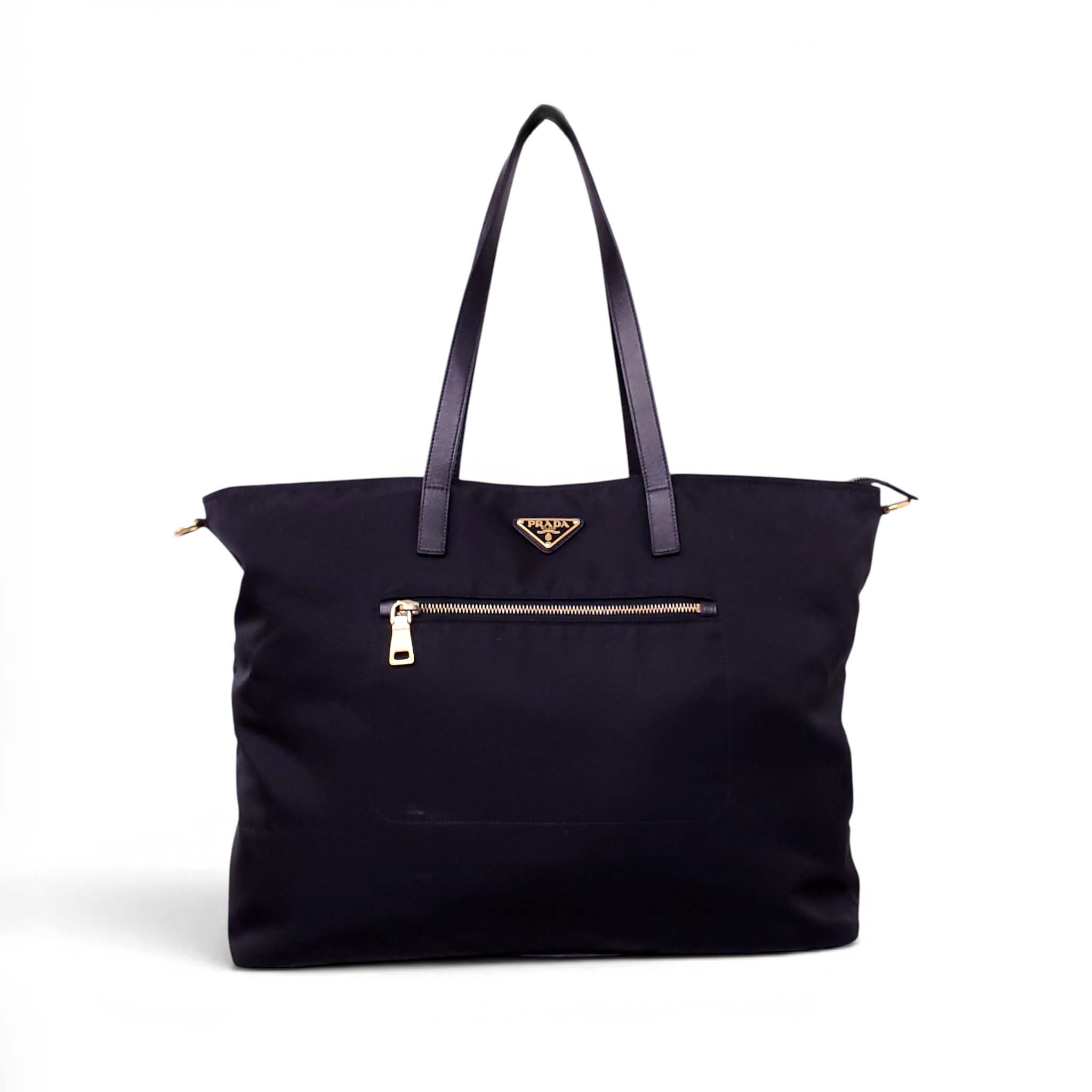 PRADA BLACK NYLON TOTE BAG WITH CROSSBODY STRAP