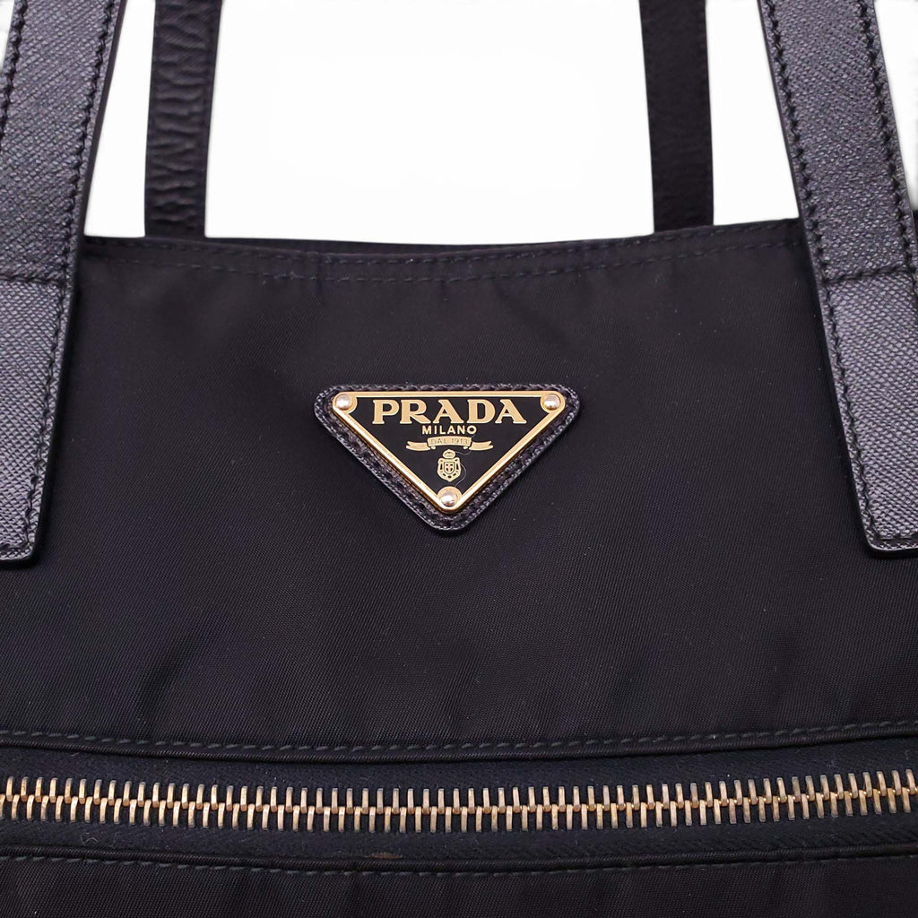 PRADA BLACK NYLON TOTE BAG WITH CROSSBODY STRAP