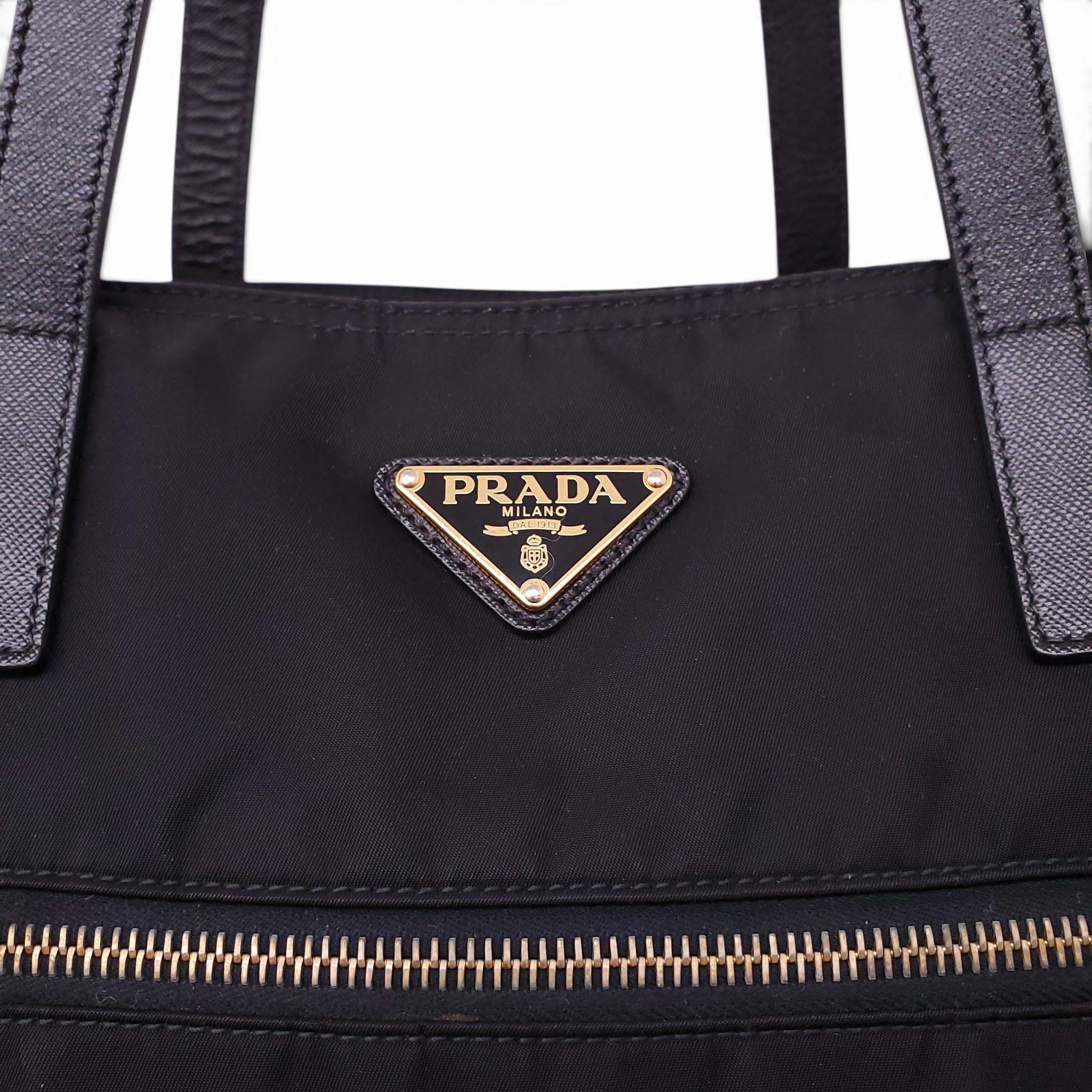 PRADA BLACK NYLON TOTE BAG WITH CROSSBODY STRAP