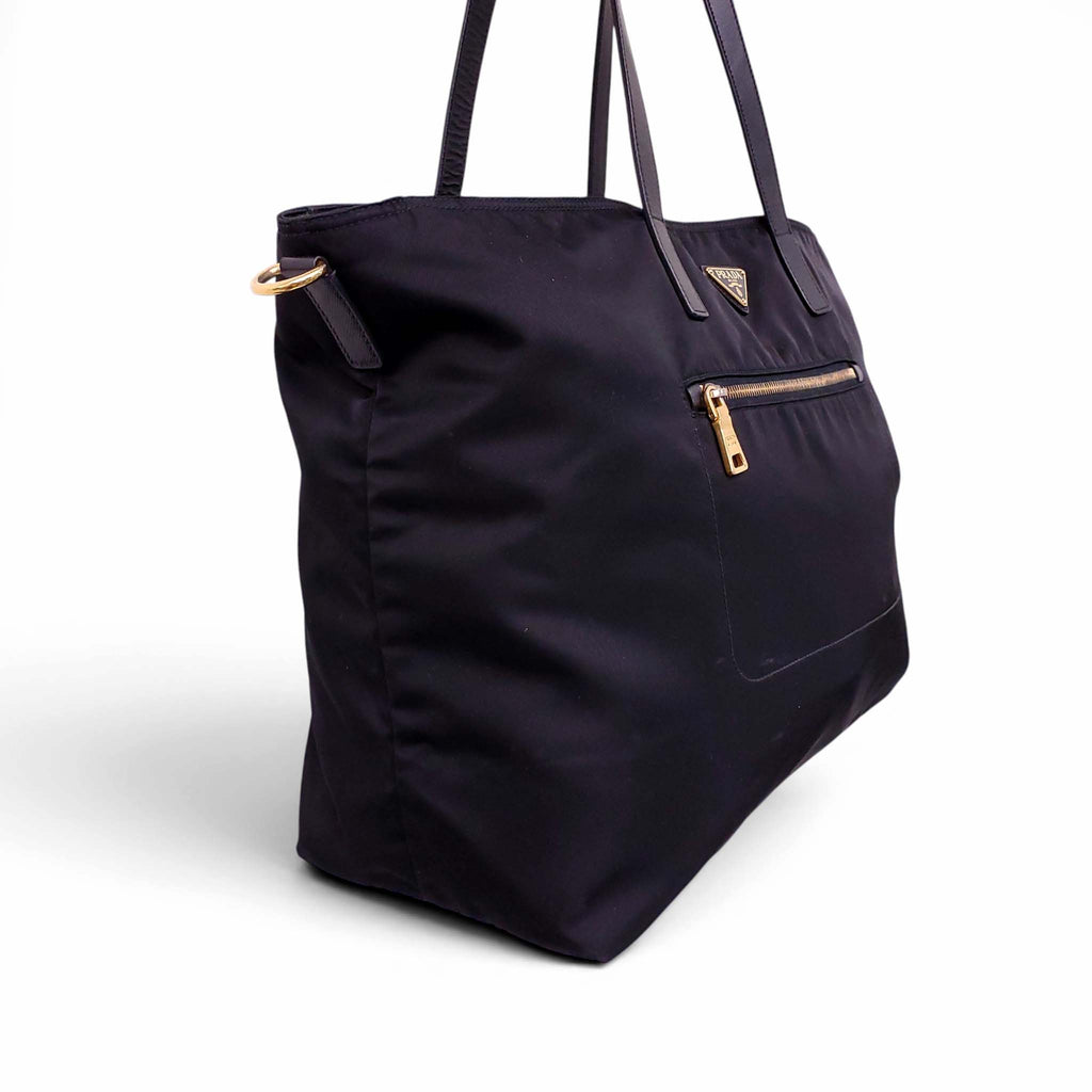 PRADA BLACK NYLON TOTE BAG WITH CROSSBODY STRAP