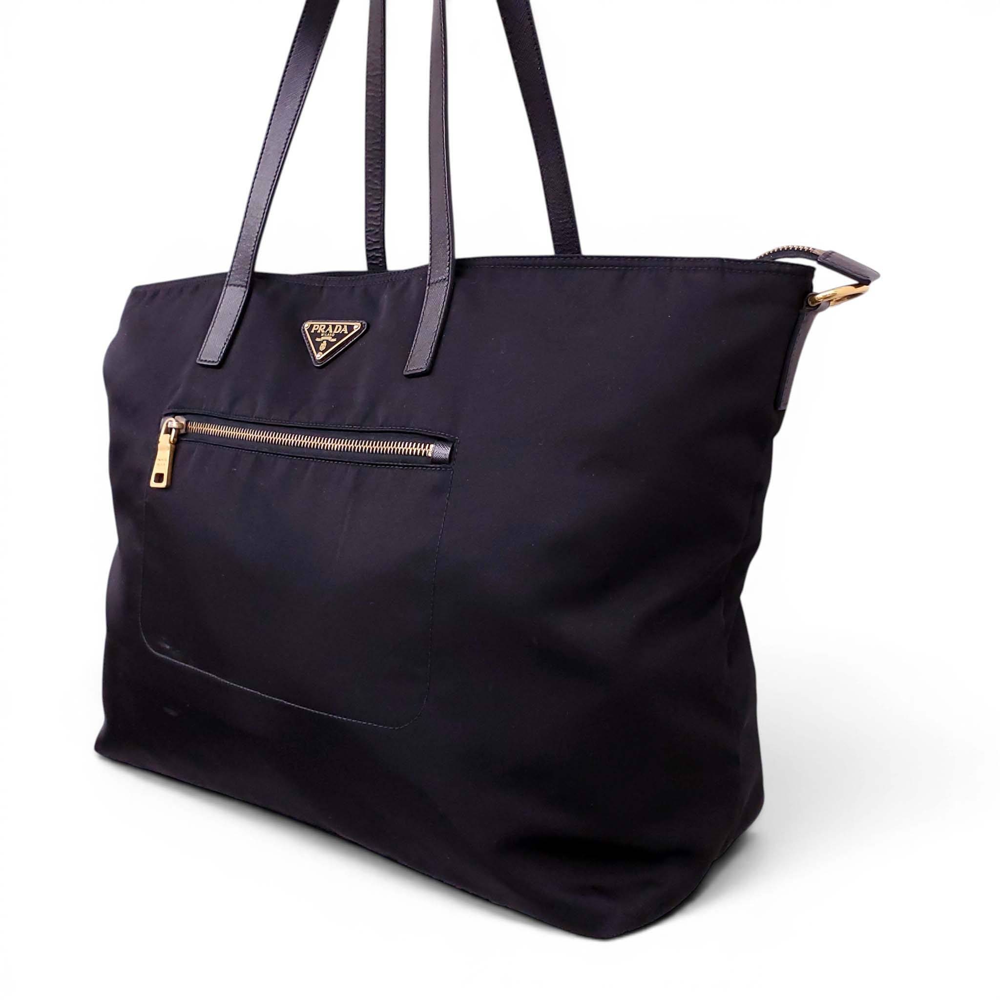 PRADA BLACK NYLON TOTE BAG WITH CROSSBODY STRAP