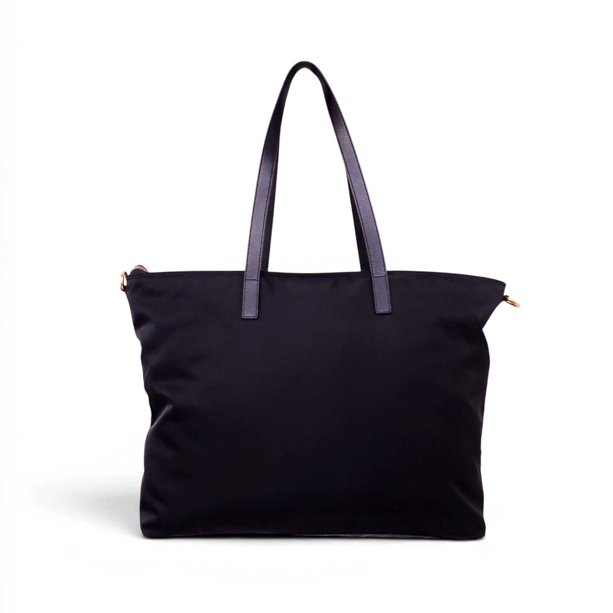 PRADA BLACK NYLON TOTE BAG WITH CROSSBODY STRAP