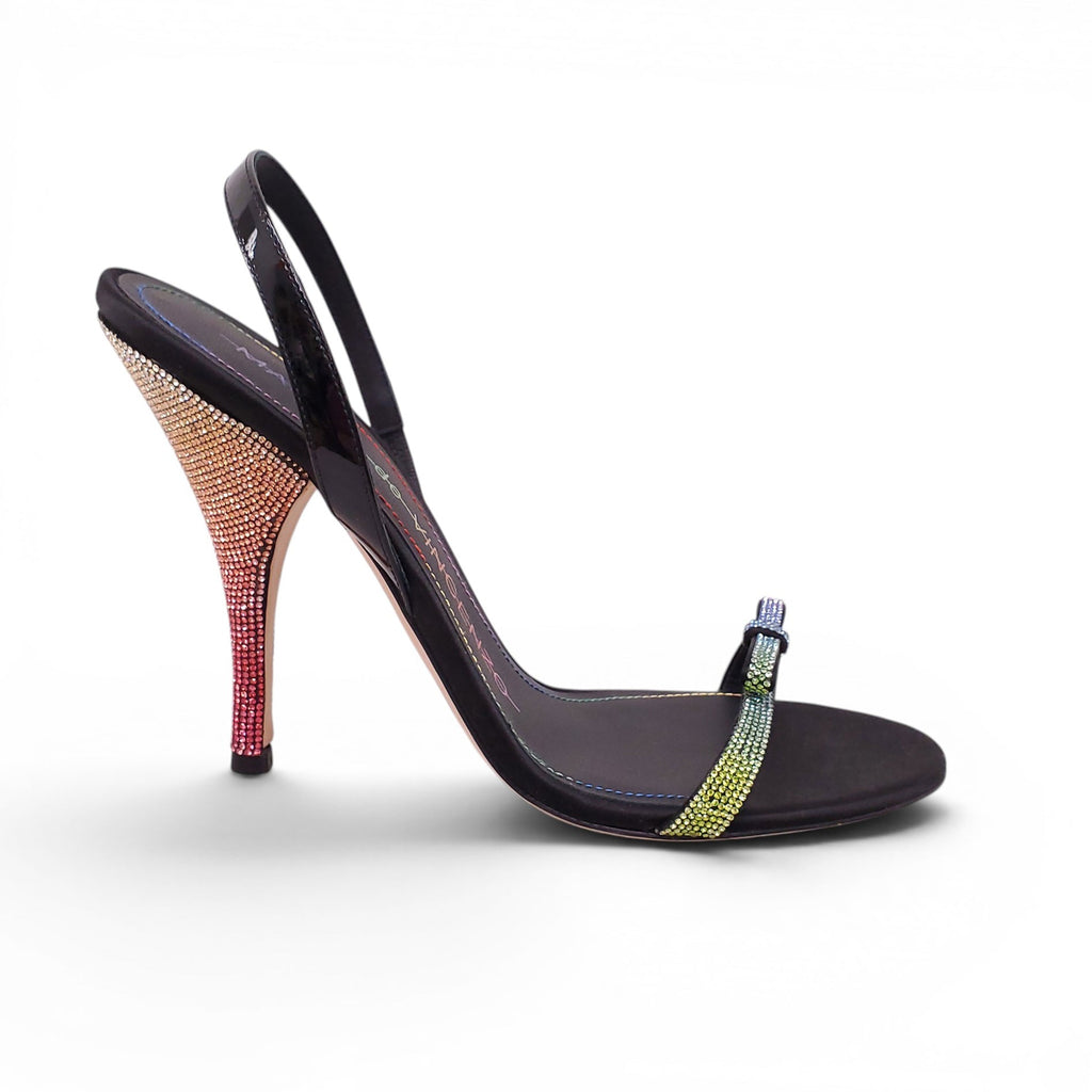 MARCO DE VINCENZO BLACK RAINBOW STUDDED HEELS WITH BOW DETAIL - SIZE 41