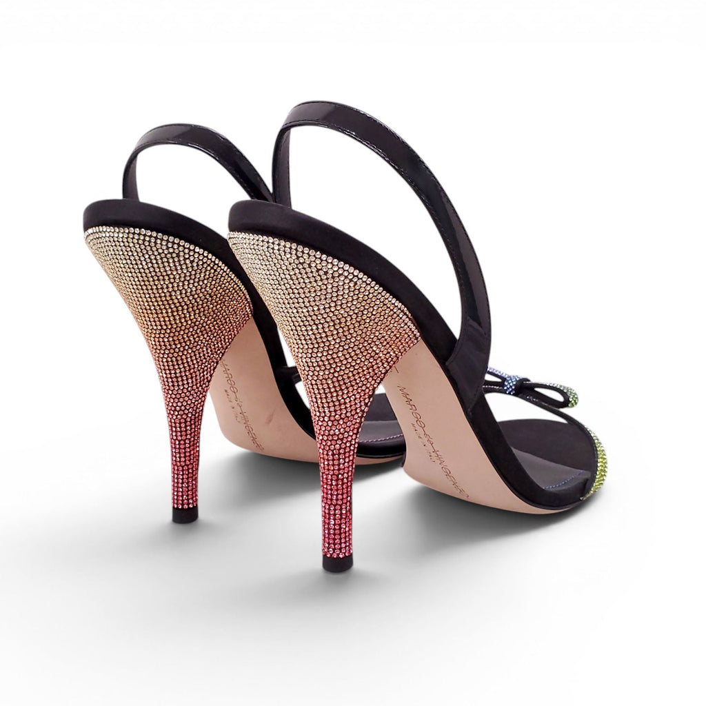 MARCO DE VINCENZO BLACK RAINBOW STUDDED HEELS WITH BOW DETAIL - SIZE 41