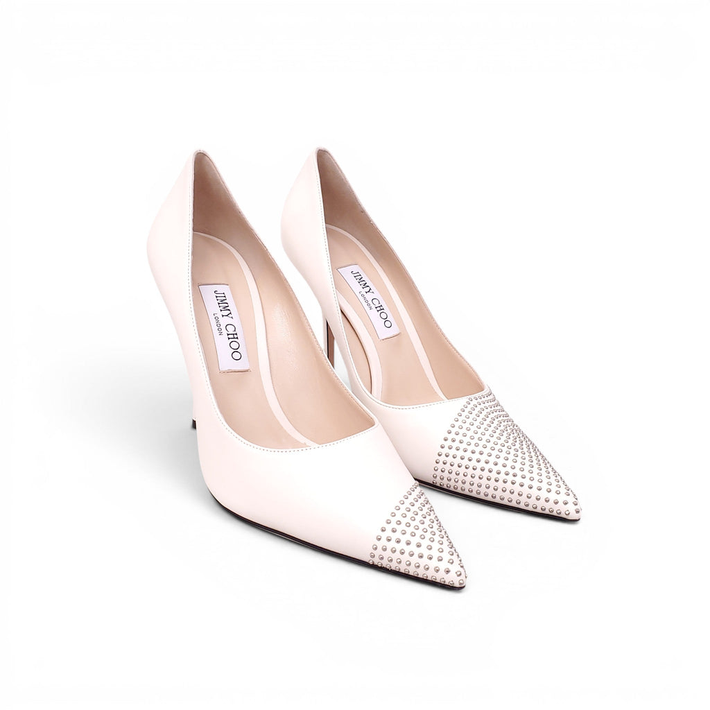JIMMY CHOO WHITE STUDDED PUMPS - SIZE 41