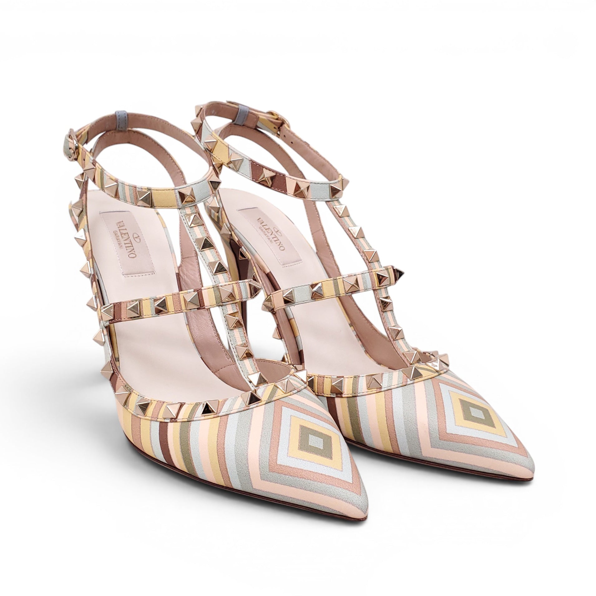 VALENTINO MULTICOLOURED STRAPPY ROCKSTUD HEELS - SIZE 41