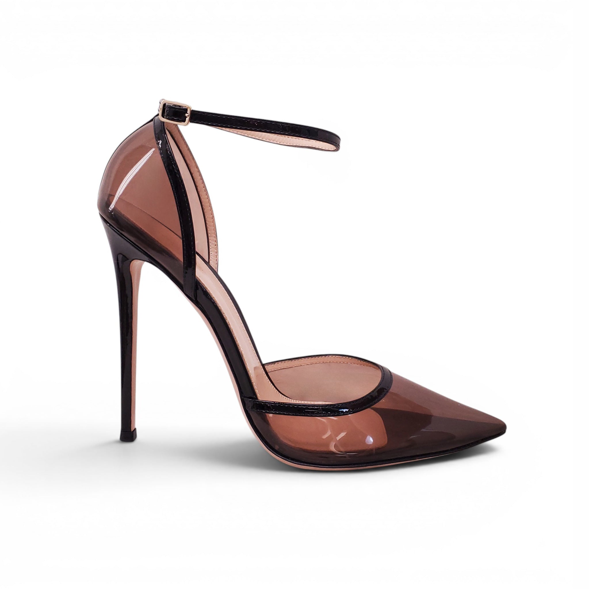 GIANVITO ROSSI BLACK PATENT AND LUCITE HEELS - SIZE 41
