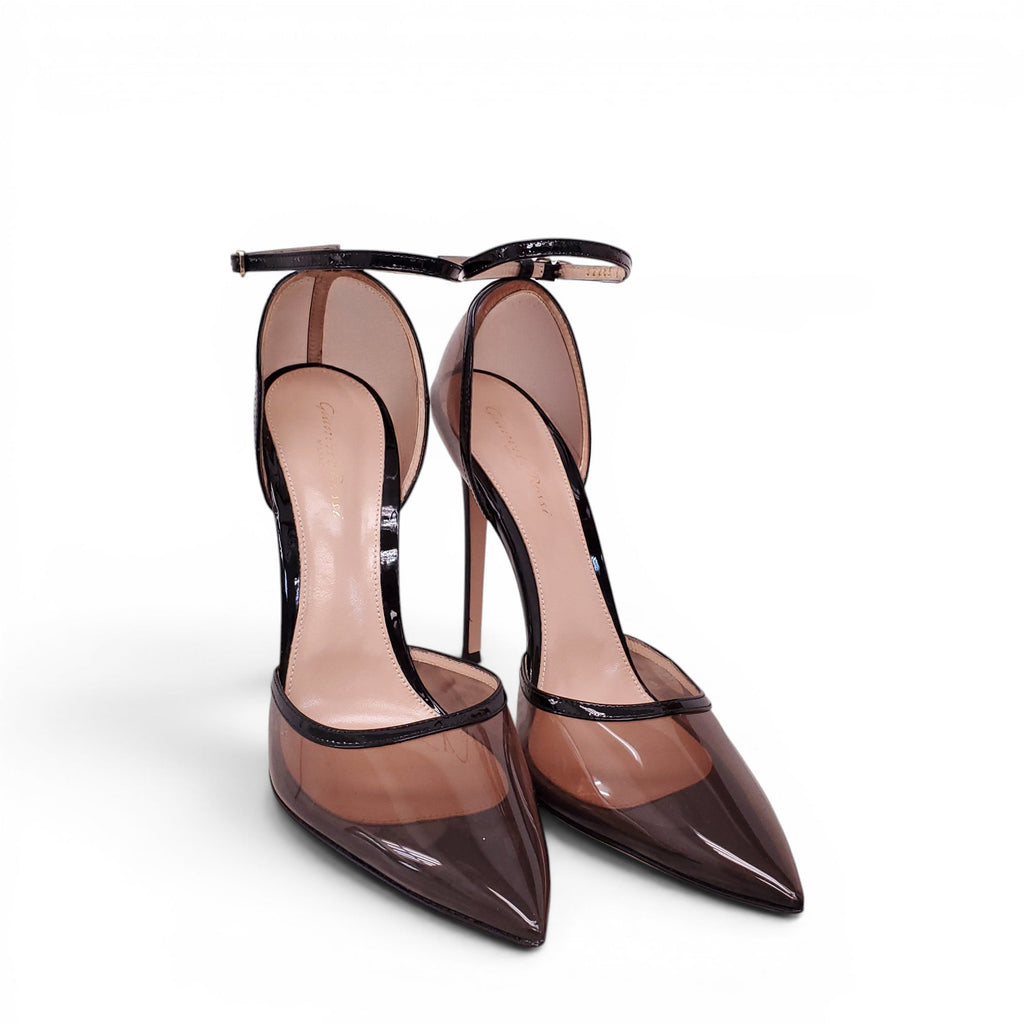 GIANVITO ROSSI BLACK PATENT AND LUCITE HEELS - SIZE 41
