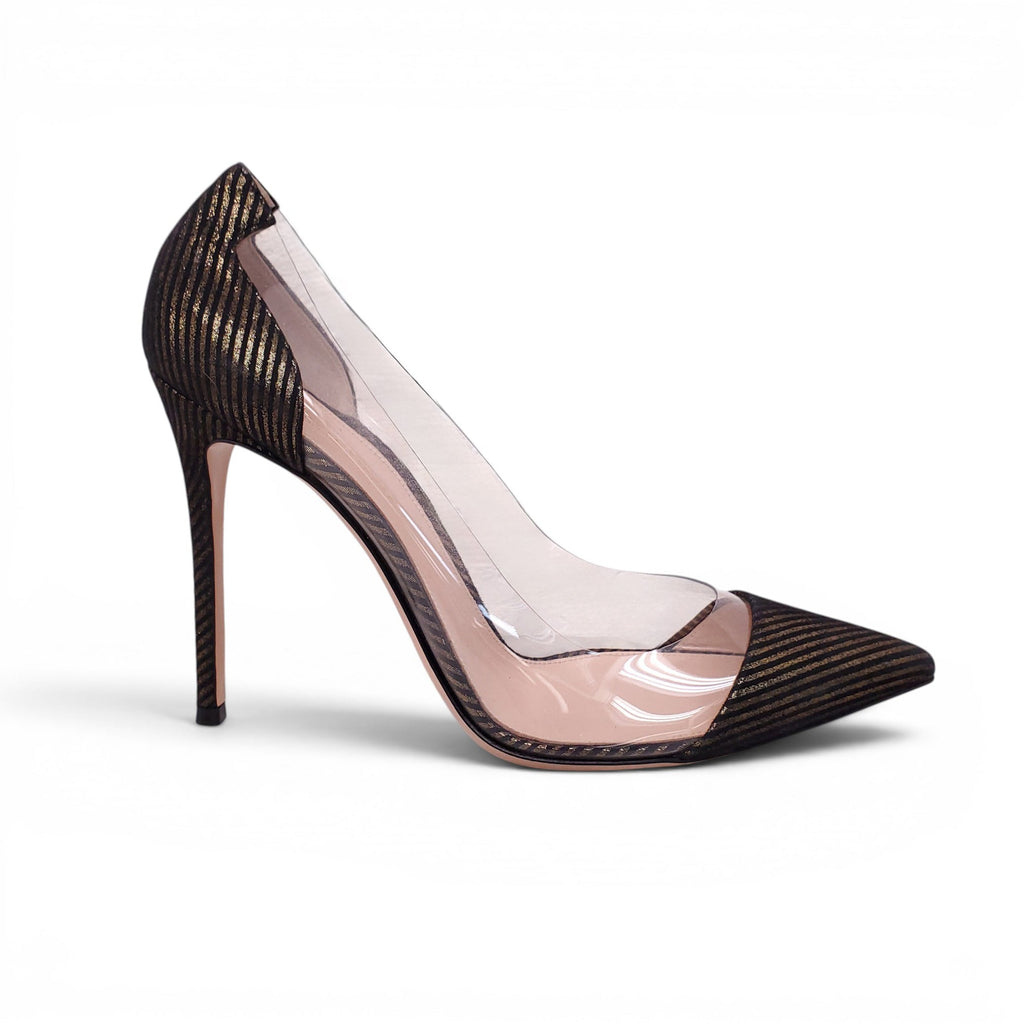 GIANVITO ROSSI BLACK AND GOLD METALLIC PUMPS WITH LUCITE DETAIL - SIZE 41