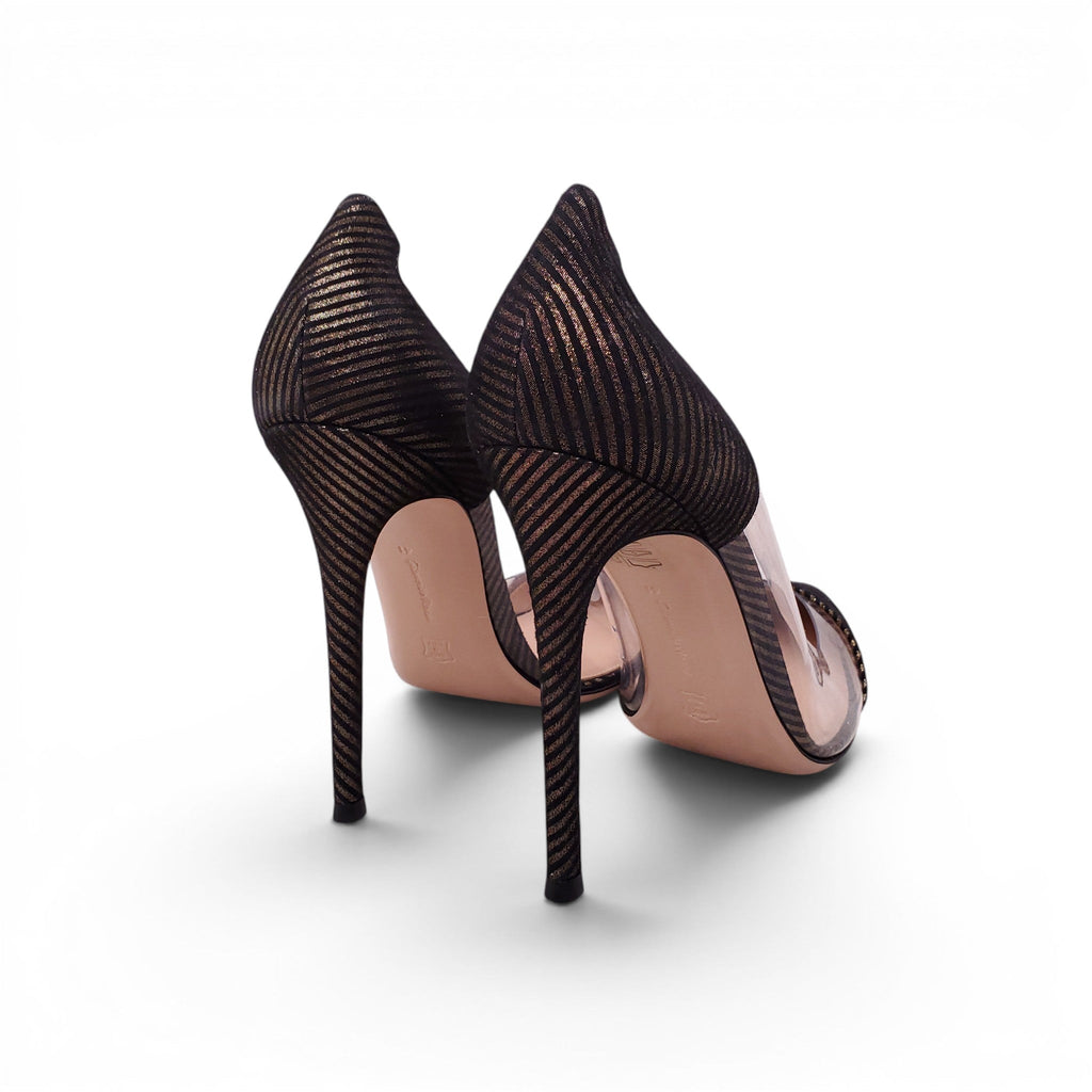 GIANVITO ROSSI BLACK AND GOLD METALLIC PUMPS WITH LUCITE DETAIL - SIZE 41