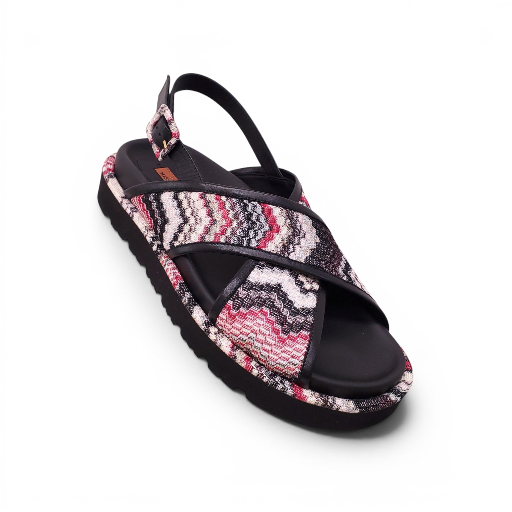 MISSONI BLACK AND MULTICOLOURED CHEVRON PATTERNED SANDALS - SIZE 40